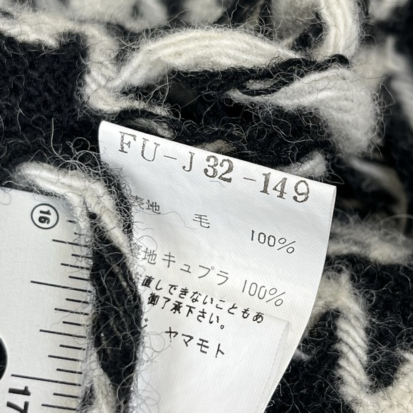VINTAGE YOHJI YAMAMOTO BLACK HOUNDSTOOTH FRINGE KNIT JACKET WOMENS 2 JAPAN WOOL - Picture 5 of 16